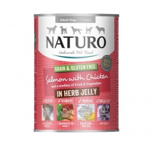 Naturo Grain Free,Salmon, Chicken, Veggies & Fruits  in Gravy  390gr