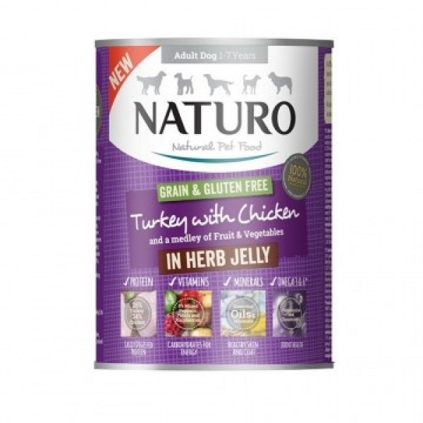 Naturo Grain Free,Turkey, Chicken, Veggies & Fruits  in Gravy  390gr