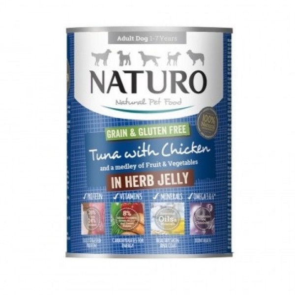 Naturo Grain Free,Tuna, Chicken, Veggies & Fruits  in Gravy  390gr