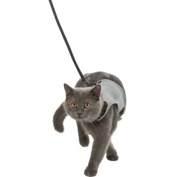 Trixie Ανακλαστικό Μαλακό Γιλέκο Σαμαράκι με Οδηγό για Γάτες Γκρι 24 έως 42 cm