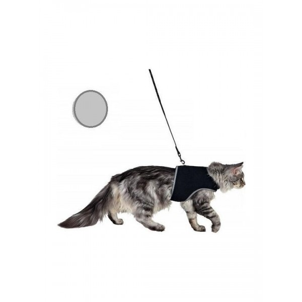 Trixie Ανακλαστικό Μαλακό Γιλέκο Σαμαράκι με Οδηγό για Γάτες Μαύρο 24 έως 42 cm